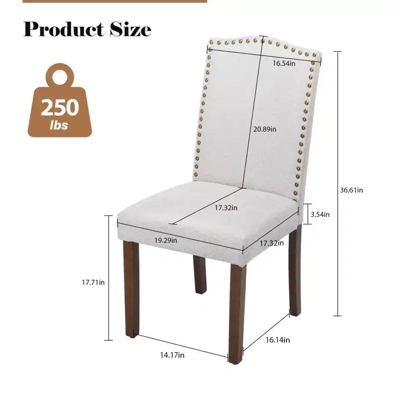 TUYOHW 17.7H Retro Dining Chairs with Nailhead Trim,Set of 2,Elegant Linen Fabric Side Chairs with High Back & Rubberwood Legs,250lbs Max