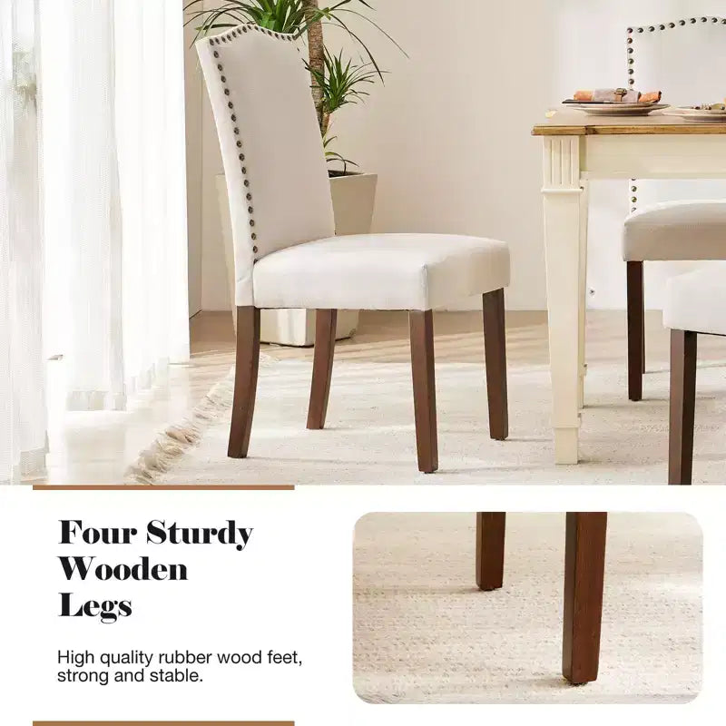 TUYOHW 17.7H Retro Dining Chairs with Nailhead Trim,Set of 2,Elegant Linen Fabric Side Chairs with High Back & Rubberwood Legs,250lbs Max