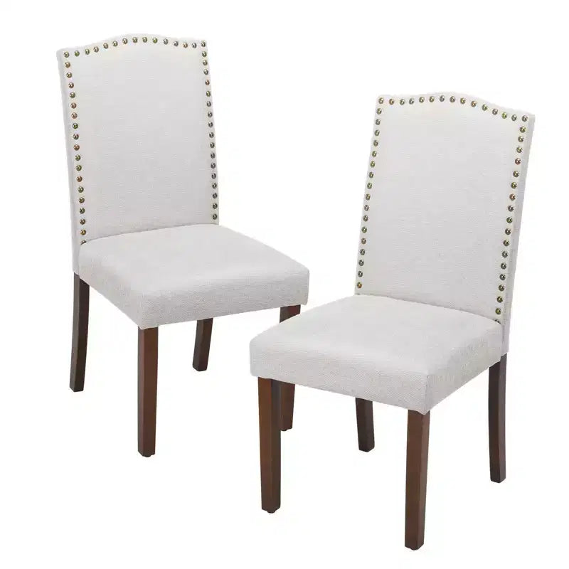 TUYOHW 17.7H Retro Dining Chairs with Nailhead Trim,Set of 2,Elegant Linen Fabric Side Chairs with High Back & Rubberwood Legs,250lbs Max