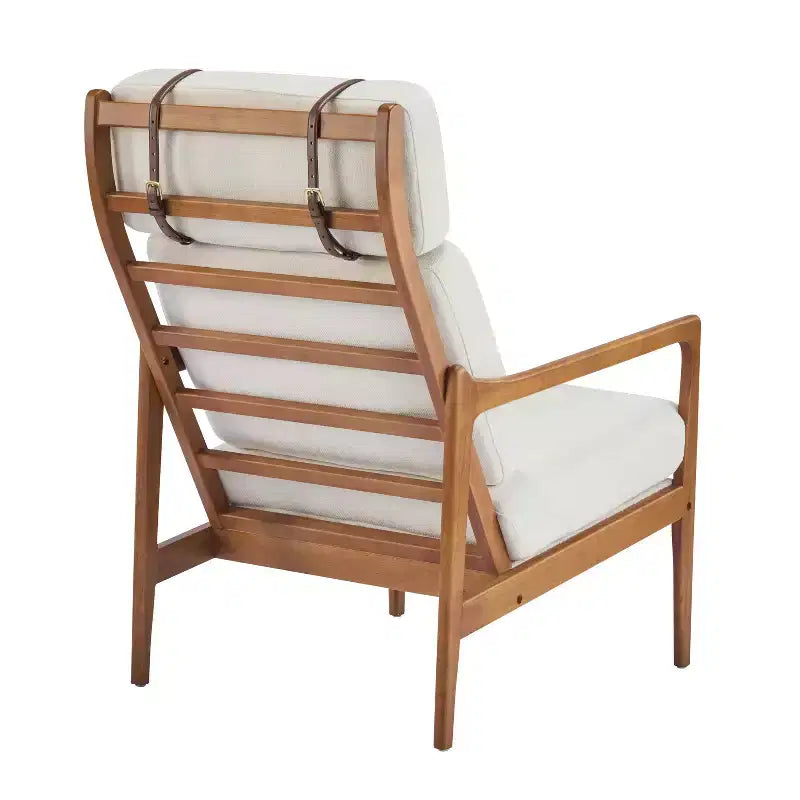 MAYEERTY Mid Century Modern Accent Armchair, Solid Wood Frame High Back Ergonomic Beige Cushions, Living Room Bedroom Reading Nook, Beige
