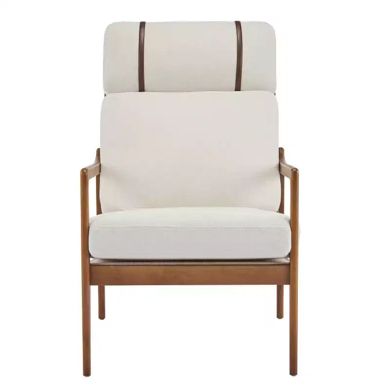 MAYEERTY Mid Century Modern Accent Armchair, Solid Wood Frame High Back Ergonomic Beige Cushions, Living Room Bedroom Reading Nook, Beige
