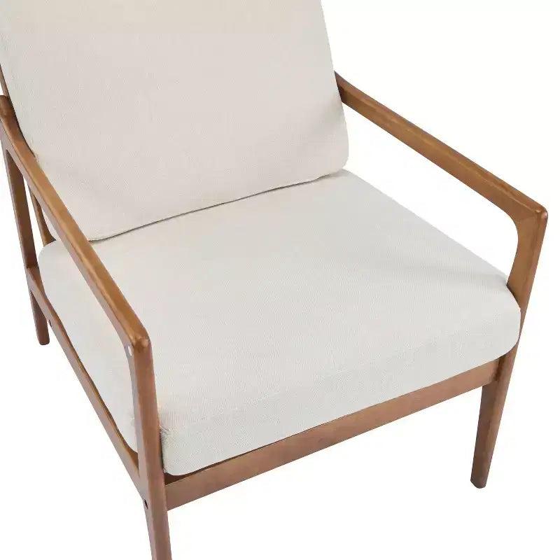 MAYEERTY Mid Century Modern Accent Armchair, Solid Wood Frame High Back Ergonomic Beige Cushions, Living Room Bedroom Reading Nook, Beige