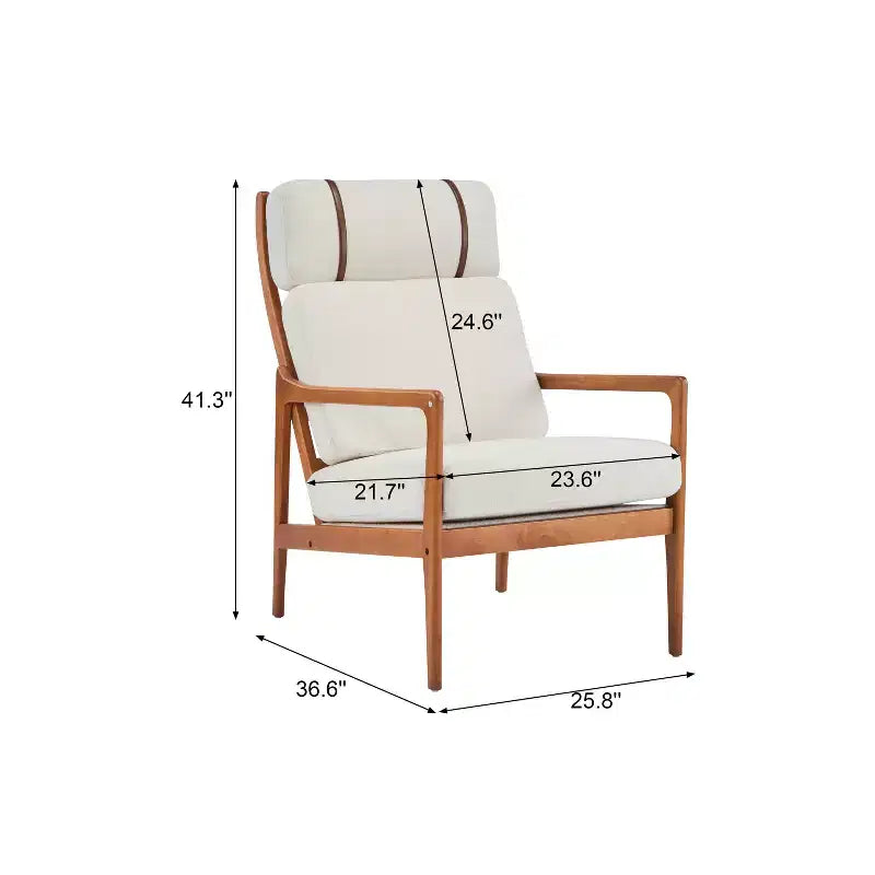 MAYEERTY Mid Century Modern Accent Armchair, Solid Wood Frame High Back Ergonomic Beige Cushions, Living Room Bedroom Reading Nook, Beige