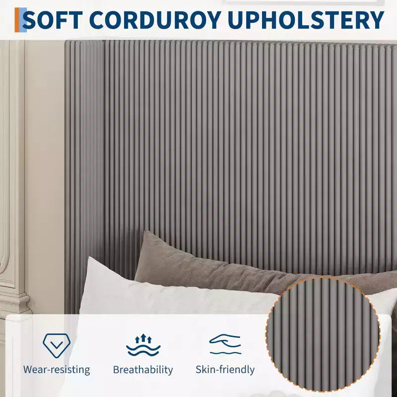Upholstered Platform Bed Frame with Storage Drawers, Corduroy Wingback with Tufted Headboard and Footboard, No Box Spring Needed