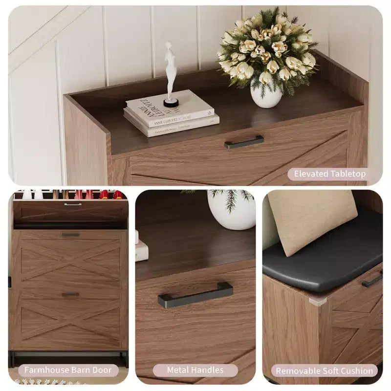 COZONY Shoe Storage Cabinet with Flip Drawers and Bench, Farmhouse Entryway Organizer for Hallway or Living Room