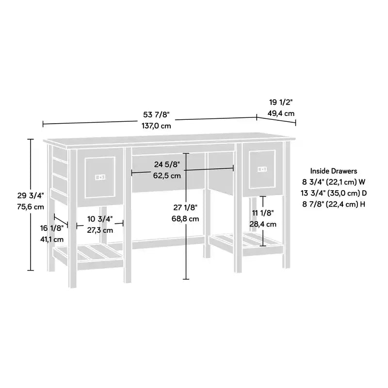 GDFStudio Rowan Wood Desk with Drawers and Open Storage Shelves