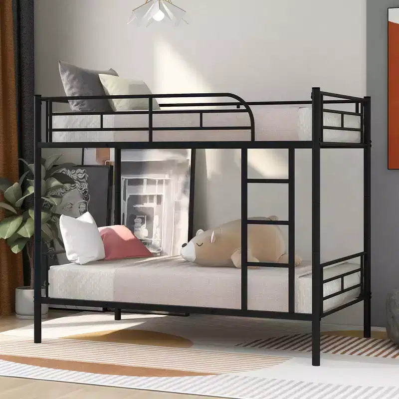 Whisen Sturdy Twin-Over-Twin Bunk Bed, Steel Frame, Full Guardrails, Sturdy Stability & Convertible to 2 Beds