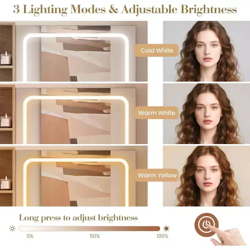 Acekool Vanity Desk with Mirror, Drawers, Cabinet, Power Access & Storage Stool, Expandable Makeup Table for Bedroom