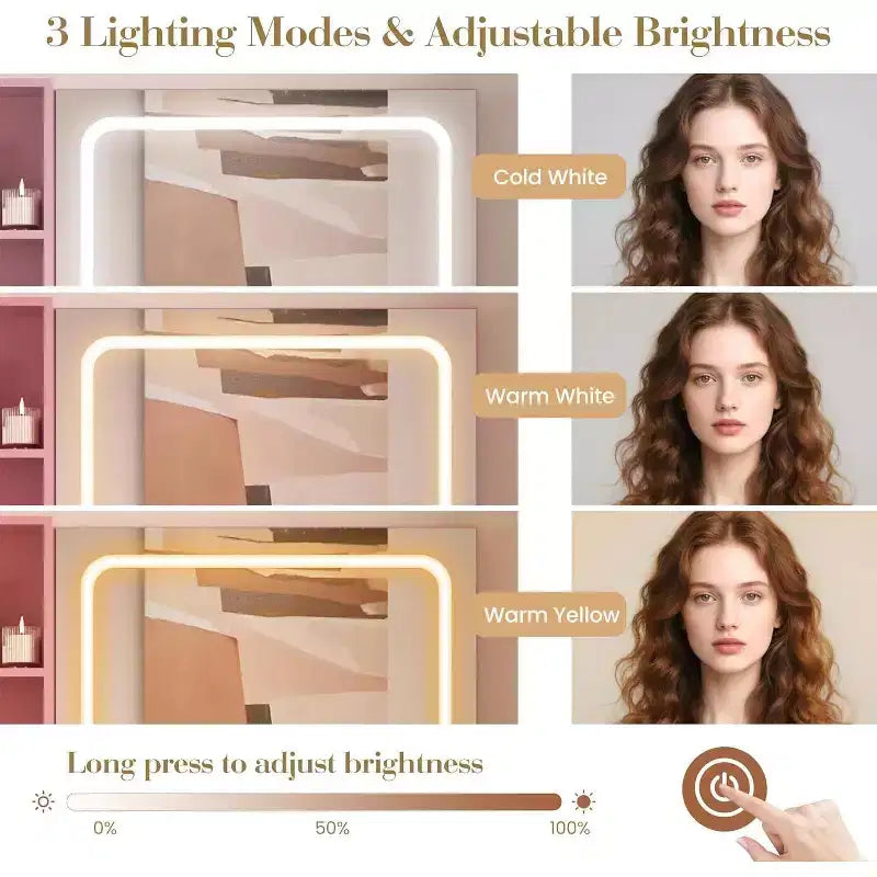 Acekool Vanity Desk with Mirror, Drawers, Cabinet, Power Access & Storage Stool, Expandable Makeup Table for Bedroom