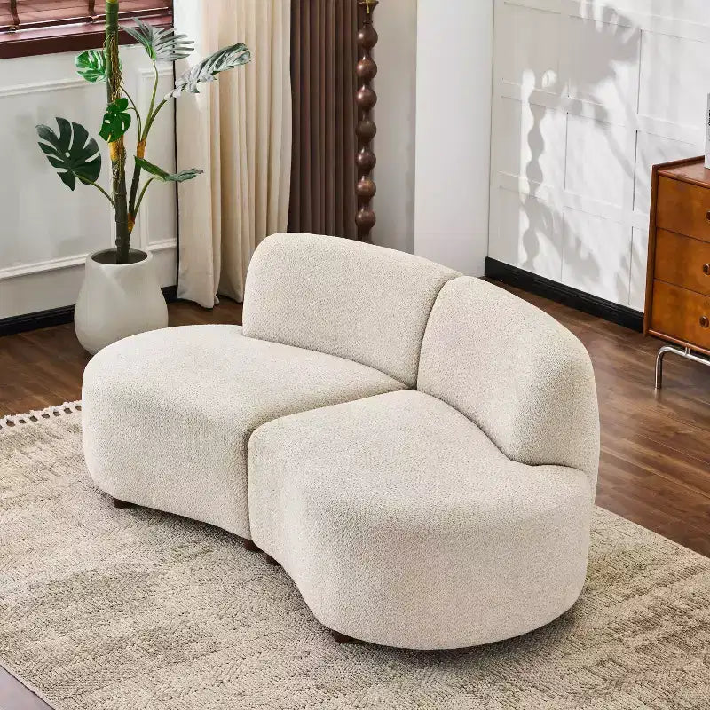 Christopher Knight Home Uvric 73 Modern 2-Seater Wooden Boucle Upholstered Curved Sofa