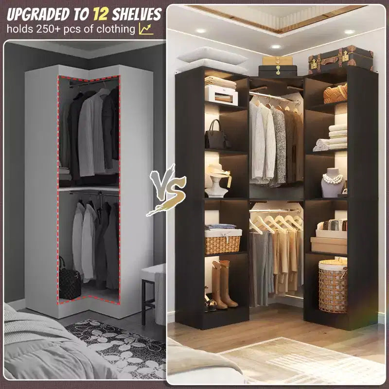 Besiost Corner Closet System with 12 Shelves