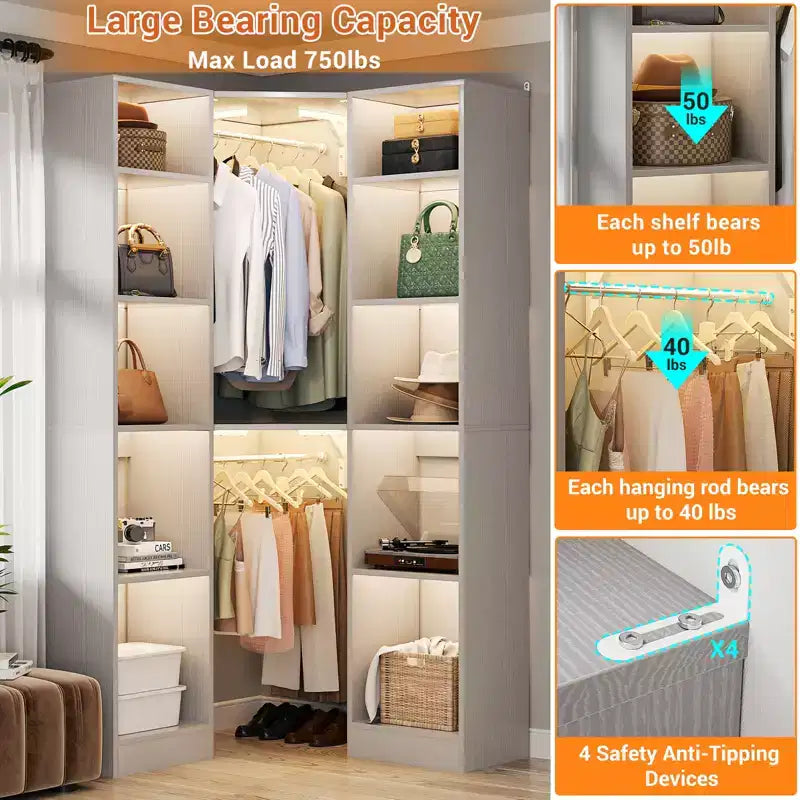 Besiost Corner Closet System with 12 Shelves