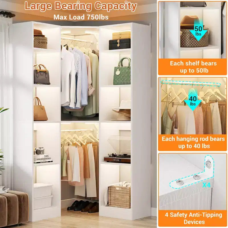 Besiost Corner Closet System with 12 Shelves
