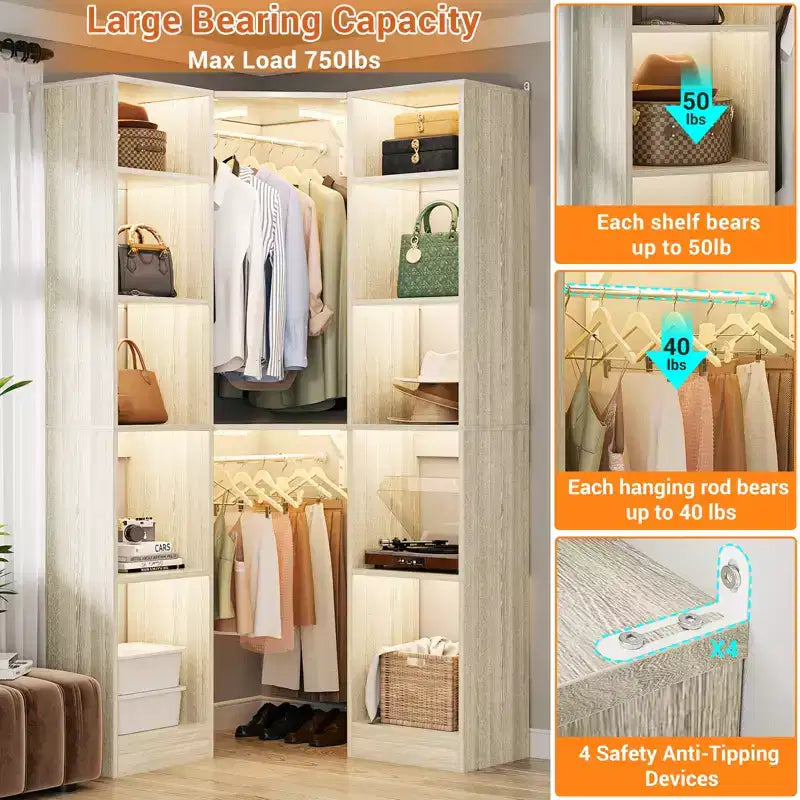 Besiost Corner Closet System with 12 Shelves
