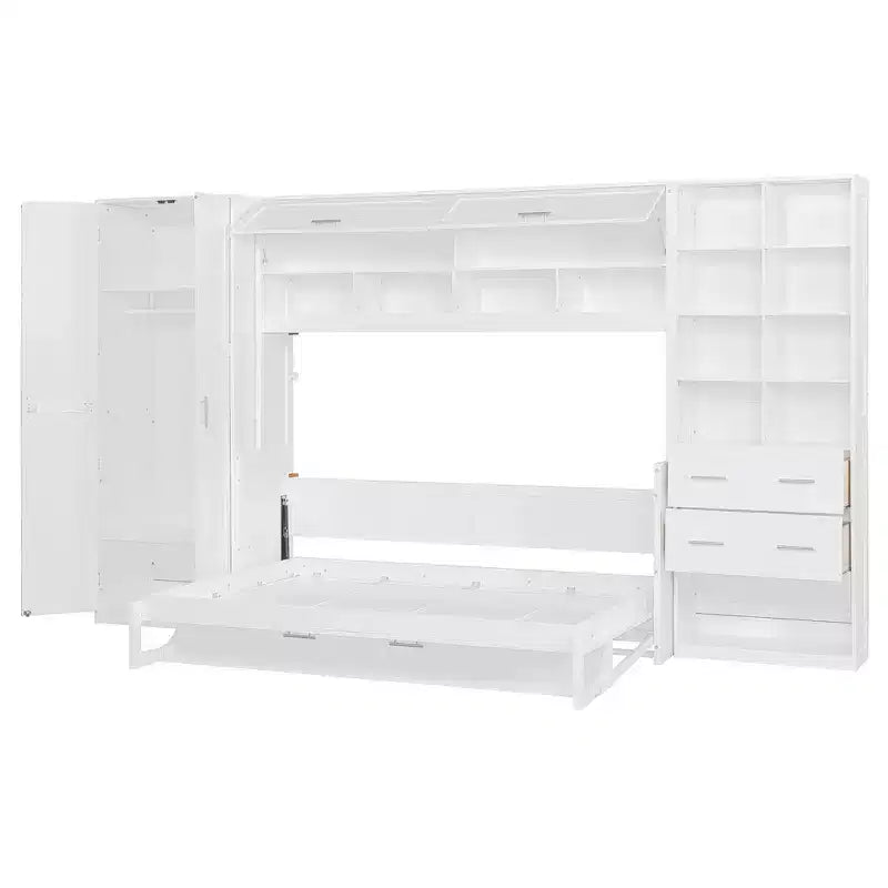 Whisen Full Size Murphy Bed & Wall Bed with Closet , Drawers and Shelves