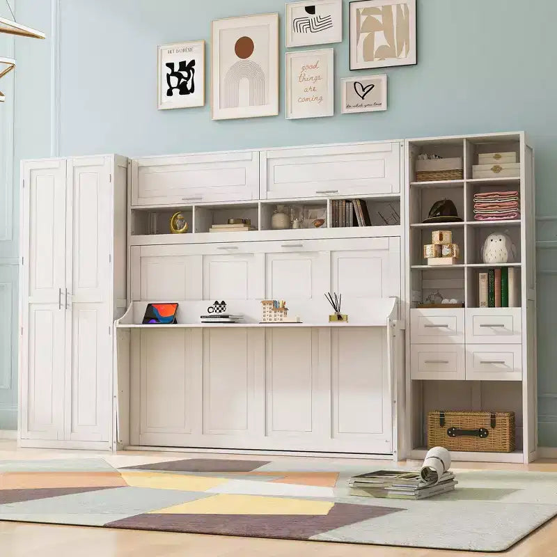 Whisen Full Size Murphy Bed & Wall Bed with Closet , Drawers and Shelves