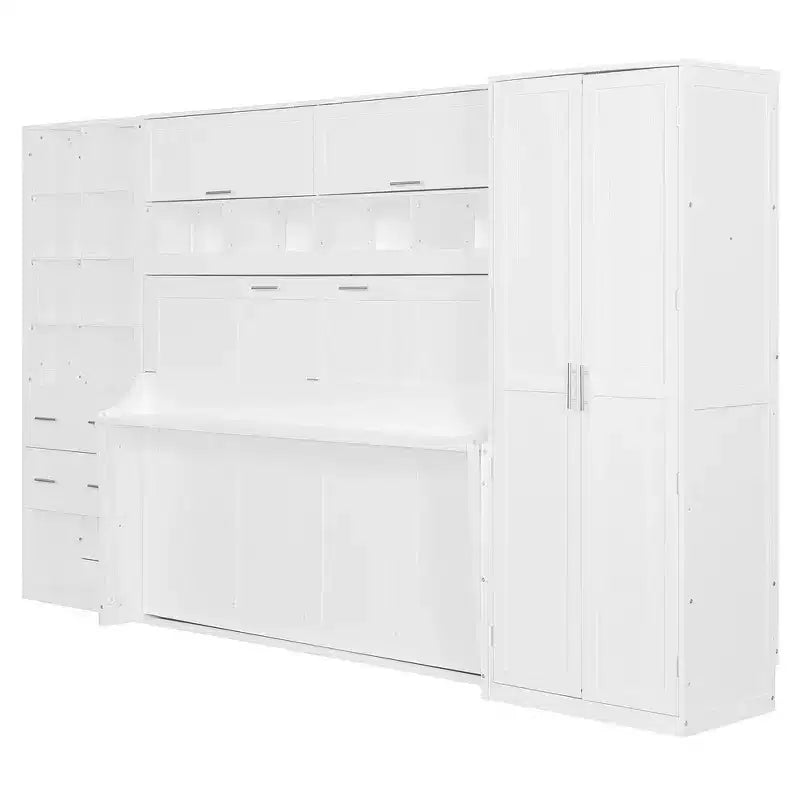 Whisen Full Size Murphy Bed & Wall Bed with Closet , Drawers and Shelves