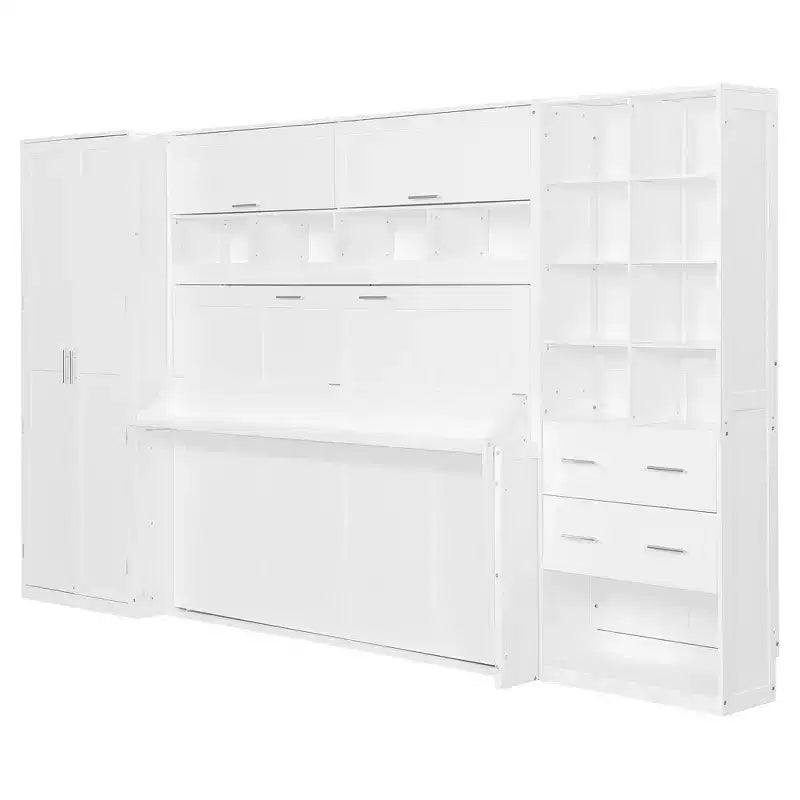 Whisen Full Size Murphy Bed & Wall Bed with Closet , Drawers and Shelves