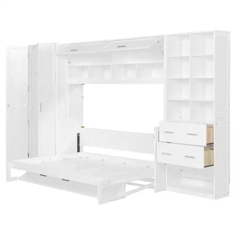 Whisen Full Size Murphy Bed & Wall Bed with Closet , Drawers and Shelves