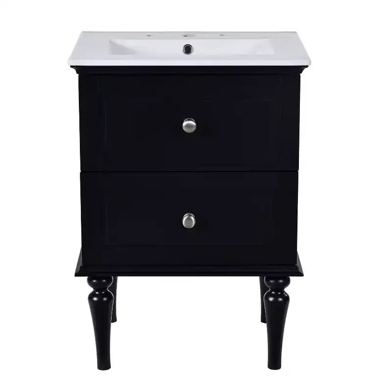 24 Small Bathroom Vanity with Sink, Bathroom Storage Cabinet with Drawers, Black