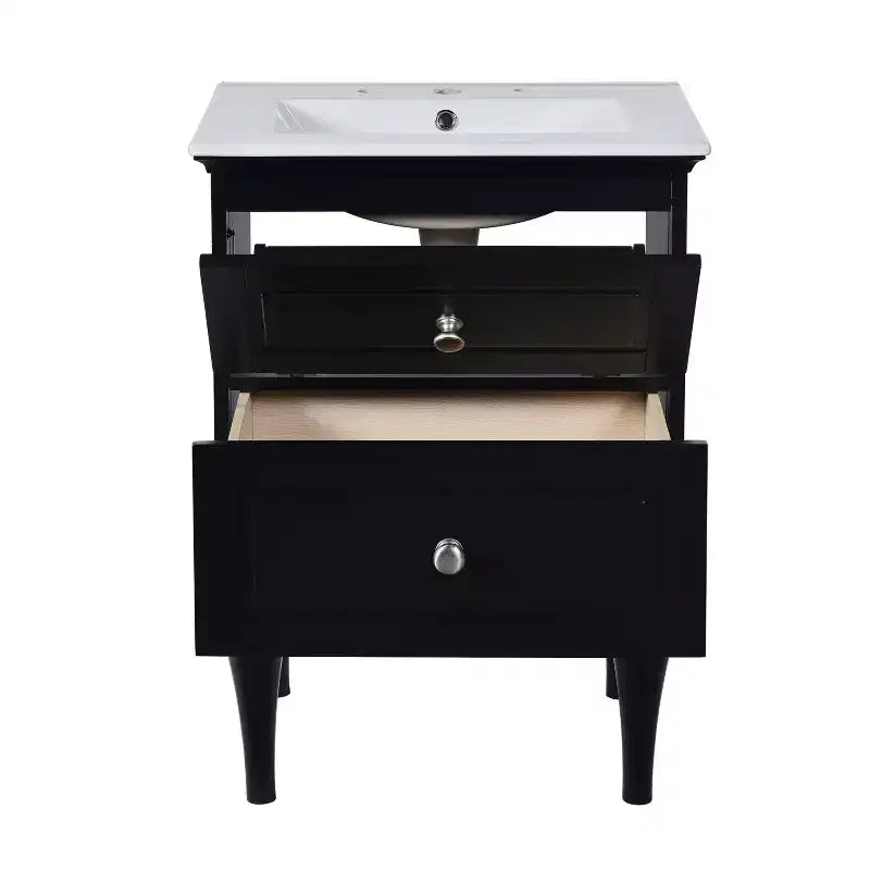 24 Small Bathroom Vanity with Sink, Bathroom Storage Cabinet with Drawers, Black