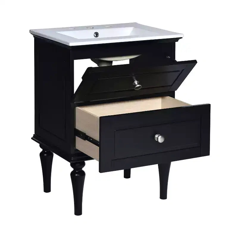 24 Small Bathroom Vanity with Sink, Bathroom Storage Cabinet with Drawers, Black