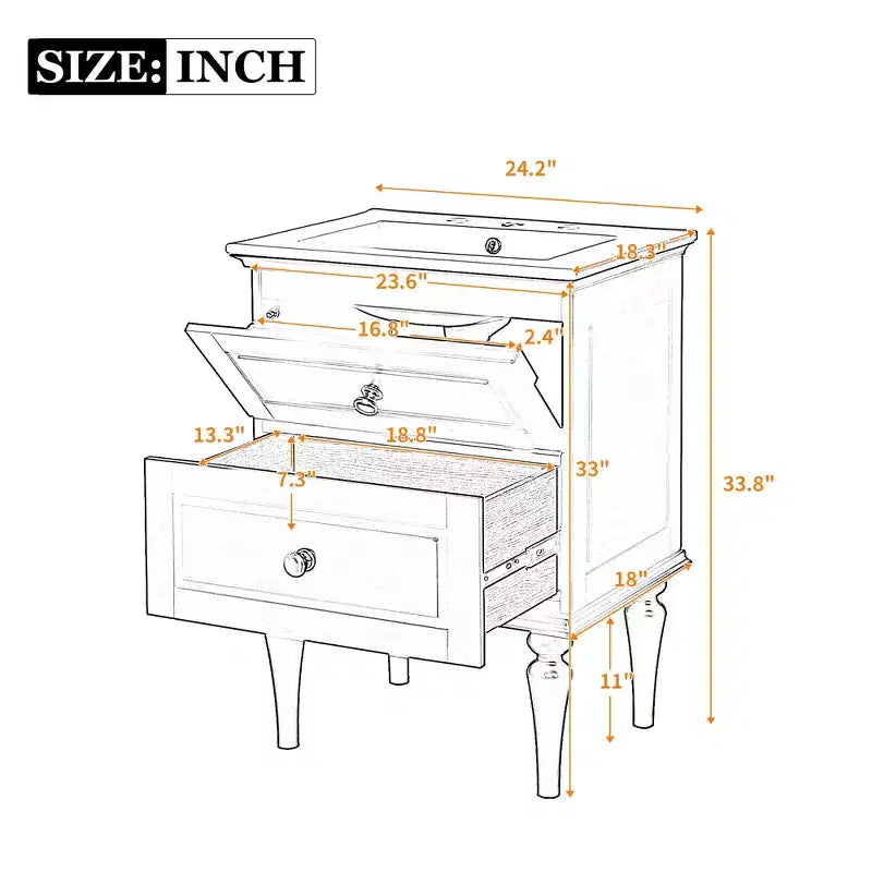 24 Small Bathroom Vanity with Sink, Bathroom Storage Cabinet with Drawers, Black