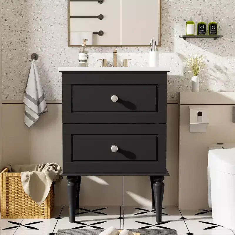 24 Small Bathroom Vanity with Sink, Bathroom Storage Cabinet with Drawers, Black