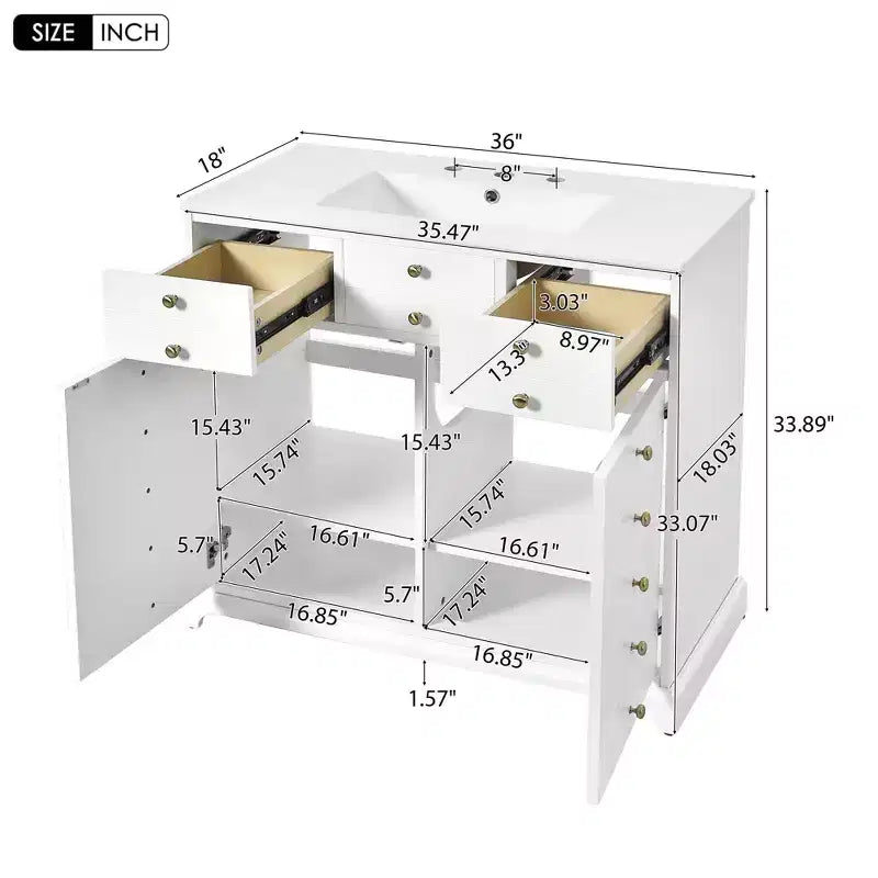 36 Bathroom Vanity with Sink, Bathroom Storage Cabinet with Drawers, Single Sink Bathroom Vanity with Soft Closing Doors