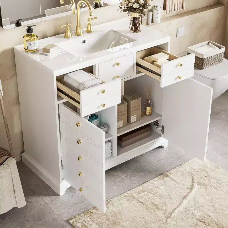 36 Bathroom Vanity with Sink, Bathroom Storage Cabinet with Drawers, Single Sink Bathroom Vanity with Soft Closing Doors