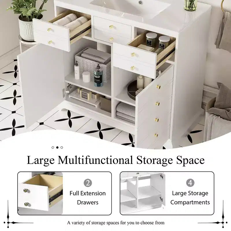 36 Bathroom Vanity with Sink, Bathroom Storage Cabinet with Drawers, Single Sink Bathroom Vanity with Soft Closing Doors