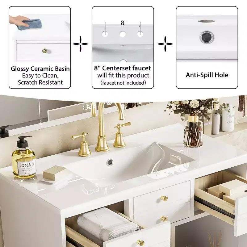 36 Bathroom Vanity with Sink, Bathroom Storage Cabinet with Drawers, Single Sink Bathroom Vanity with Soft Closing Doors