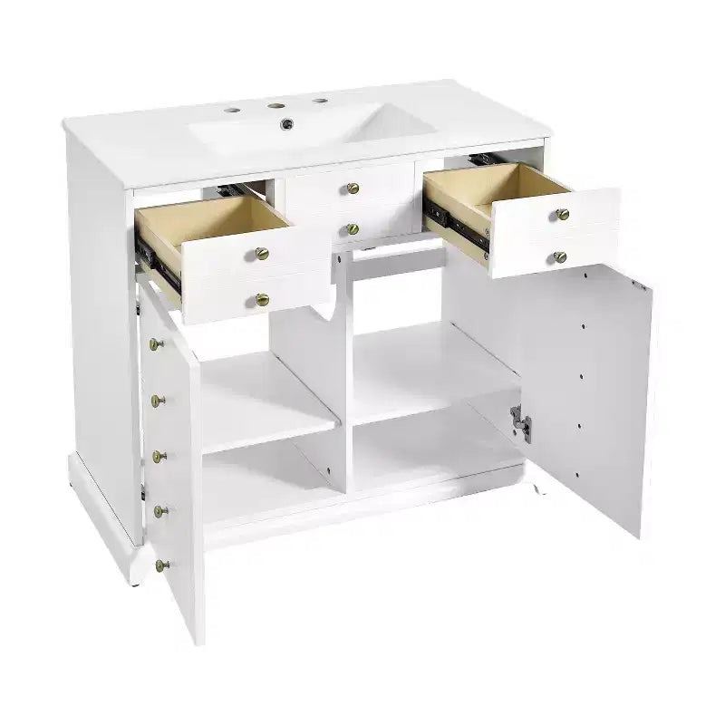 36 Bathroom Vanity with Sink, Bathroom Storage Cabinet with Drawers, Single Sink Bathroom Vanity with Soft Closing Doors