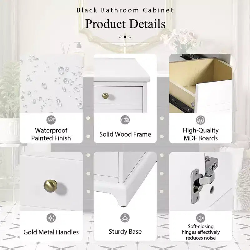 36 Bathroom Vanity with Sink, Bathroom Storage Cabinet with Drawers, Single Sink Bathroom Vanity with Soft Closing Doors