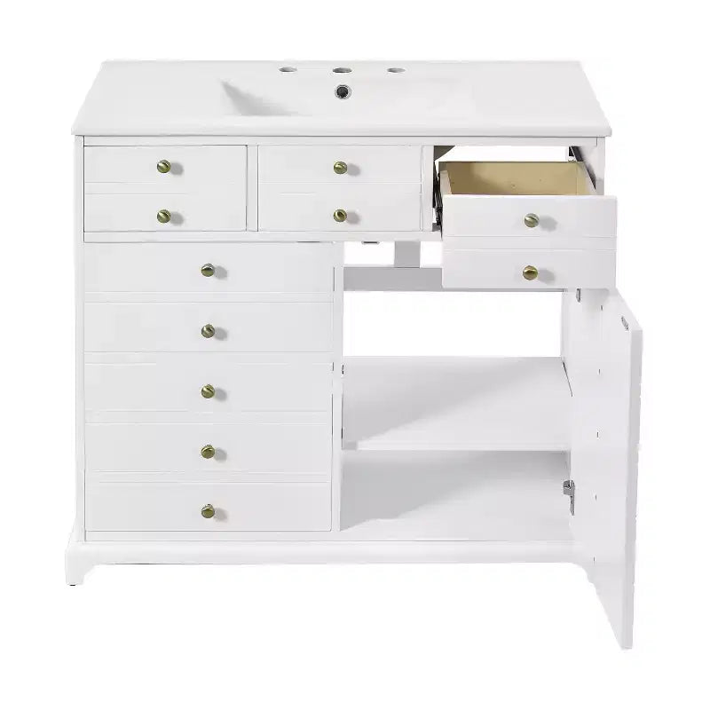 36 Bathroom Vanity with Sink, Bathroom Storage Cabinet with Drawers, Single Sink Bathroom Vanity with Soft Closing Doors
