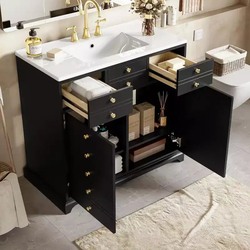 36 Bathroom Vanity with Sink, Bathroom Storage Cabinet with Drawers, Single Sink Bathroom Vanity with Soft Closing Doors