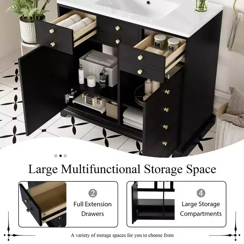 36 Bathroom Vanity with Sink, Bathroom Storage Cabinet with Drawers, Single Sink Bathroom Vanity with Soft Closing Doors