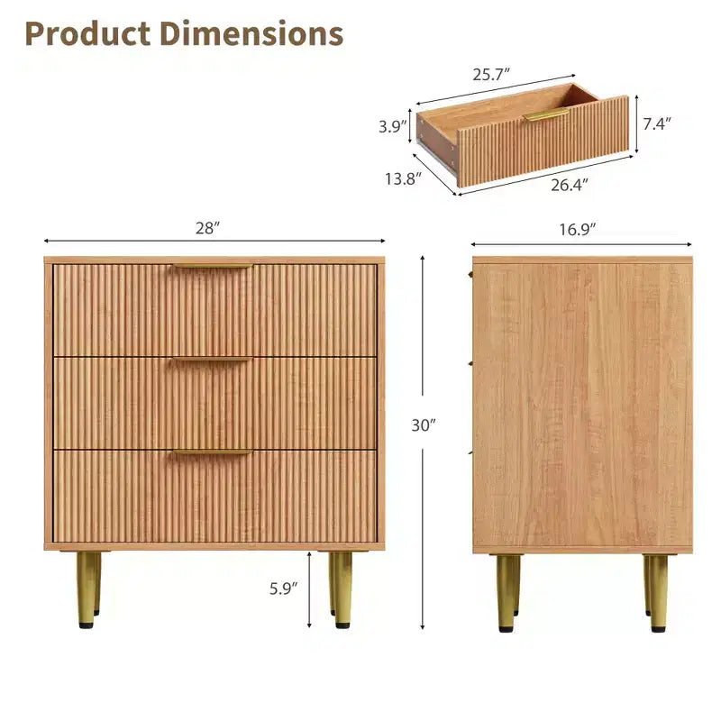 6/5/3 Drawer Dresser for Bedroom, Wood Chest of Drawers, Fluted Dresser