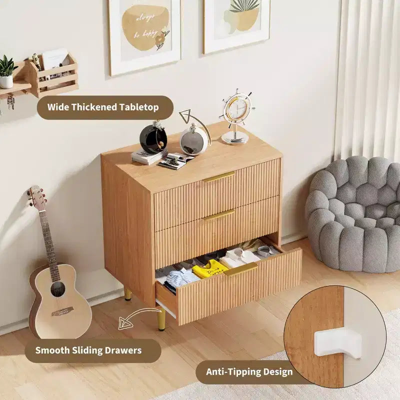 6/5/3 Drawer Dresser for Bedroom, Wood Chest of Drawers, Fluted Dresser