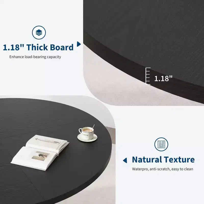 47 Round Dining Table for 4-6, Wooden Kitchen Table with Metal Pedestal Base, Modern Circular Dinner Table, Breakfast Table for Living Room,No Chair