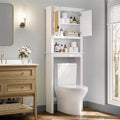 Farmhouse White Over Toilet Storage Cabinet with Natural Rattan Doors, Adjustable Shelf, Versatile Bathroom Organizer