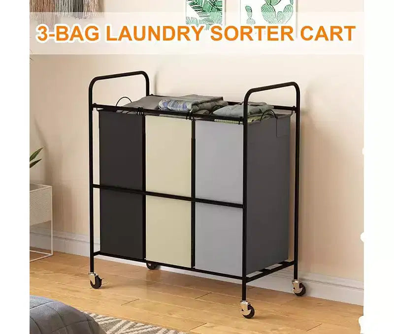 Bag Laundry Basket Hamper, Heavy Duty Laundry Sorter Cart with Lockable Wheels and Removable Bags for Clothes Storage