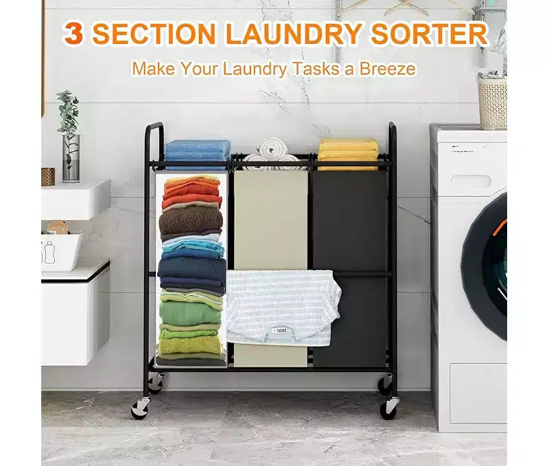 Bag Laundry Basket Hamper, Heavy Duty Laundry Sorter Cart with Lockable Wheels and Removable Bags for Clothes Storage