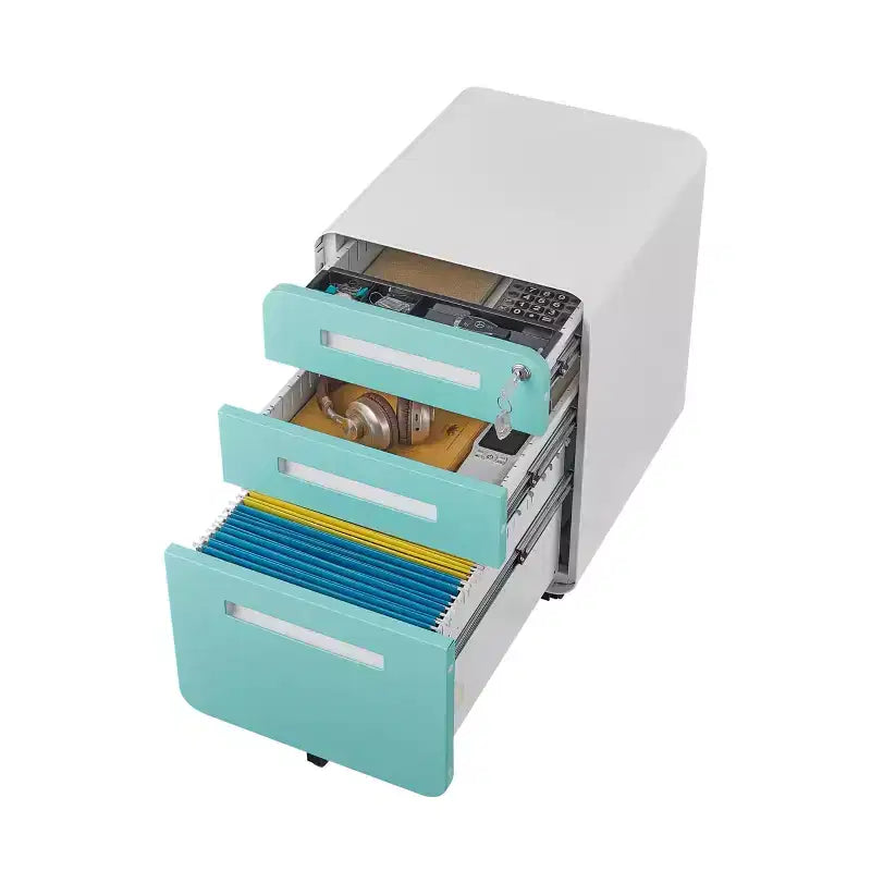 3 Drawer File Cabinet with Lock, Mobile Metal Vertical Filing Cabinet, Under Desk Storage Cabinet with Wheels, Fit Letter/A4/Legal Size File