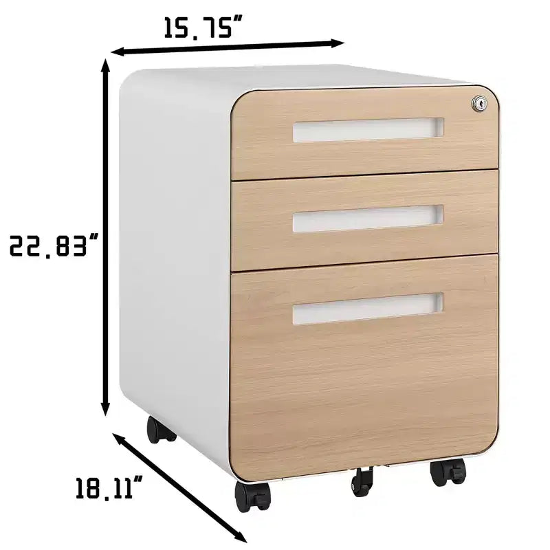 3 Drawer File Cabinet with Lock, Mobile Metal Vertical Filing Cabinet, Under Desk Storage Cabinet with Wheels, Fit Letter/A4/Legal Size File