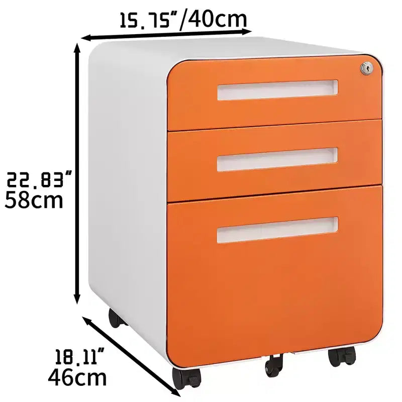 3 Drawer File Cabinet with Lock, Mobile Metal Vertical Filing Cabinet, Under Desk Storage Cabinet with Wheels, Fit Letter/A4/Legal Size File