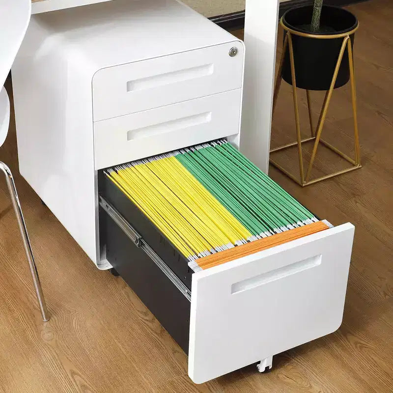 3 Drawer File Cabinet with Lock, Mobile Metal Vertical Filing Cabinet, Under Desk Storage Cabinet with Wheels, Fit Letter/A4/Legal Size File