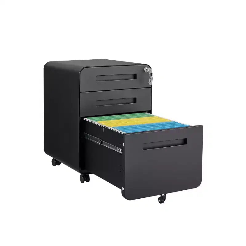 3 Drawer File Cabinet with Lock, Mobile Metal Vertical Filing Cabinet, Under Desk Storage Cabinet with Wheels, Fit Letter/A4/Legal Size File