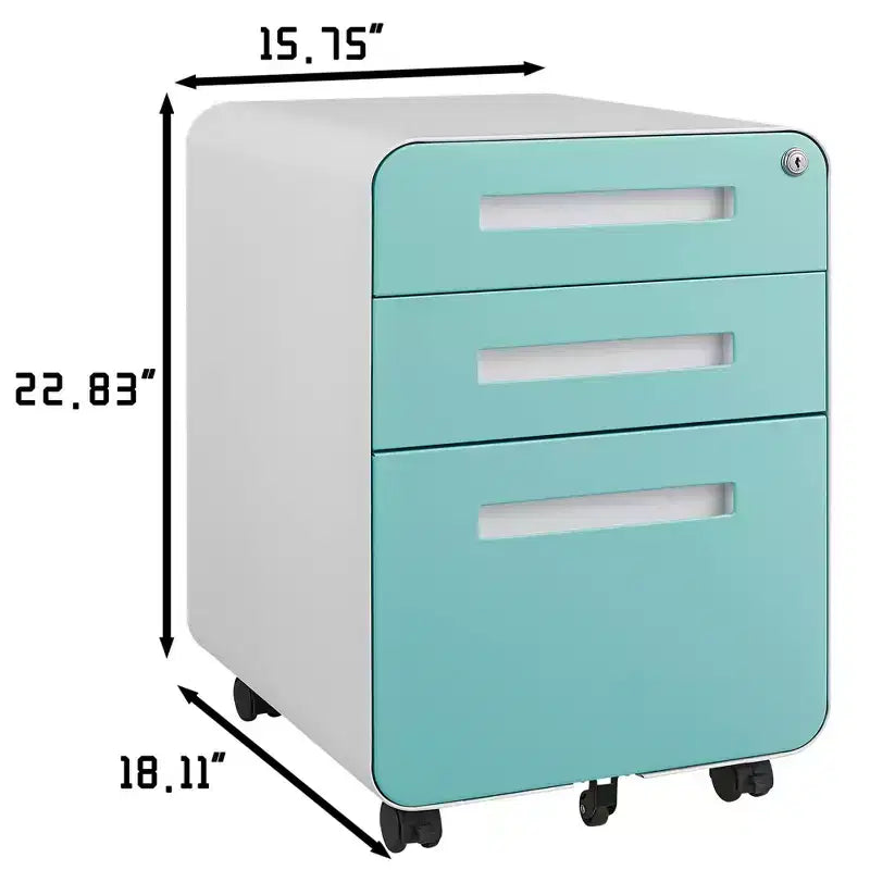 3 Drawer File Cabinet with Lock, Mobile Metal Vertical Filing Cabinet, Under Desk Storage Cabinet with Wheels, Fit Letter/A4/Legal Size File