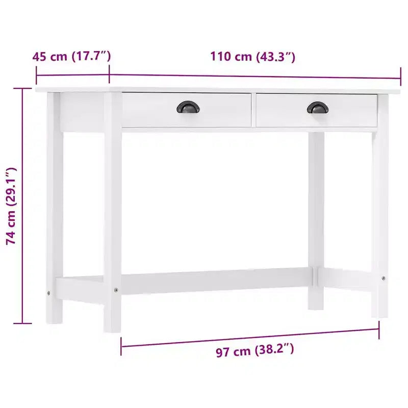 vidaXL Console Table White Solid pine wood Compact Rectangular
